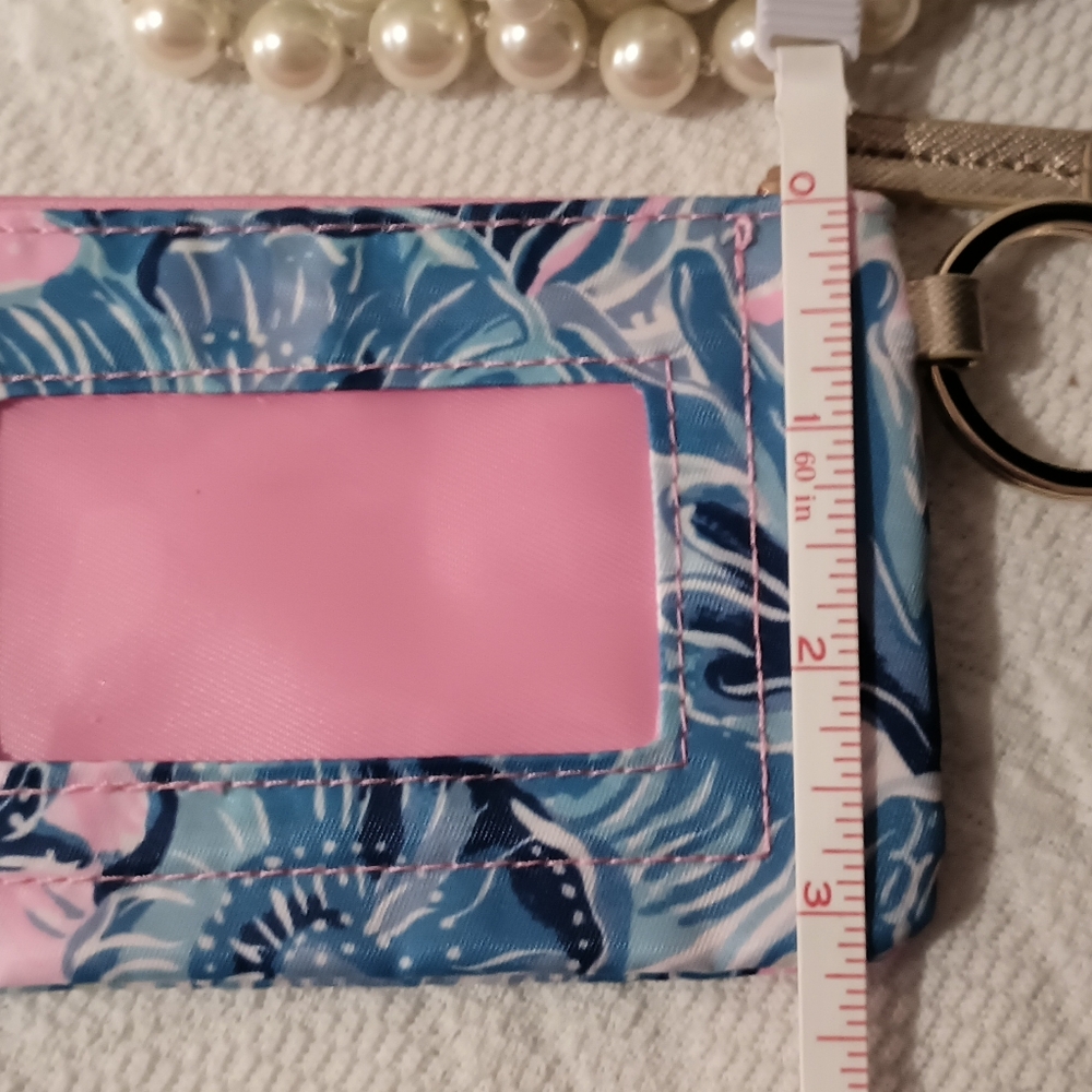 NEW Lilly Pulitzer ID Case Shade Seekers Coin Purse Keychain Gold Trim Pink Blue - Picture 13 of 15